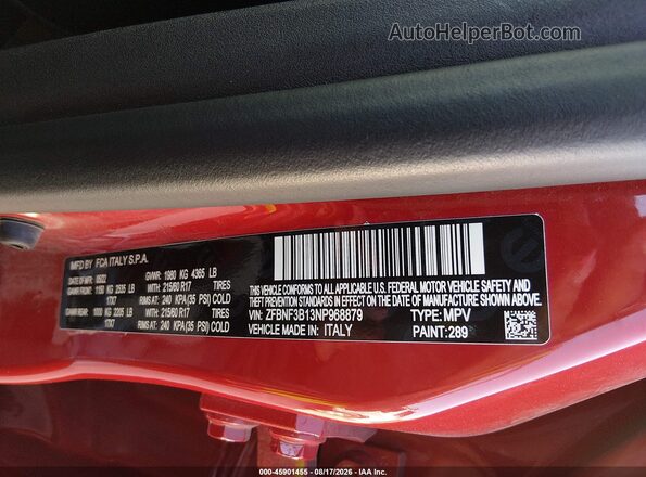 ZFBNF3B13NP968879 2022 FIAT 500X Red Շարժիչի բաժամունքի տեսք