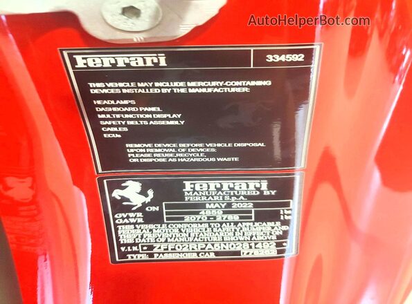 ZFF02RPA5N0281492 2022 FERRARI PORTOFINO Red Engine compartment view
