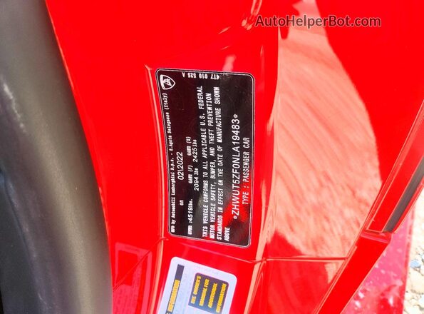 ZHWUT5ZF0NLA19483 2022 LAMBORGHINI HURACAN Red Вид підкапотного простору