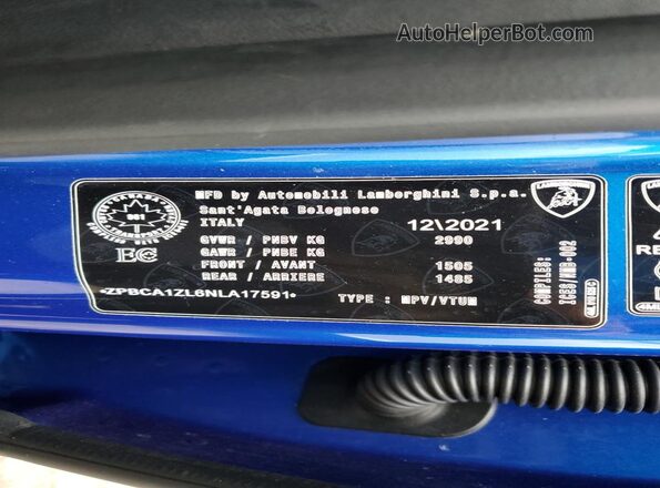 ZPBCA1ZL6NLA17591 2022 LAMBORGHINI URUS Синий Вид наклейки с VIN-кодом