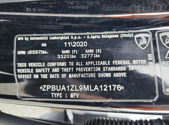 ZPBUA1ZL9MLA12176 2021 LAMBORGHINI URUS White Vista de la etiqueta del VIN