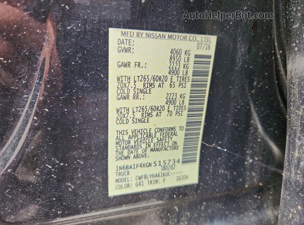 1N6BA1F4XGN515734 2016 NISSAN TITAN Черный Вид наклейки с VIN-кодом