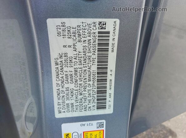 2HGFE2F23PH560831 2023 HONDA CIVIC Silver VIN sticker view
