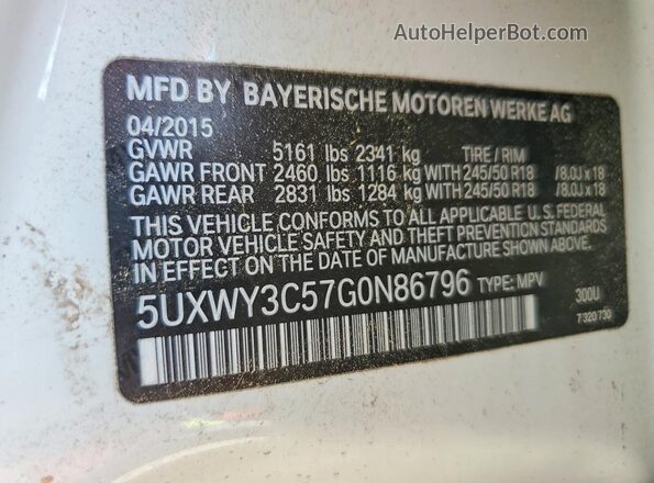 5UXWY3C57G0N86796 2016 BMW X3 White სალონის 360-გრადუსიანი ხედი