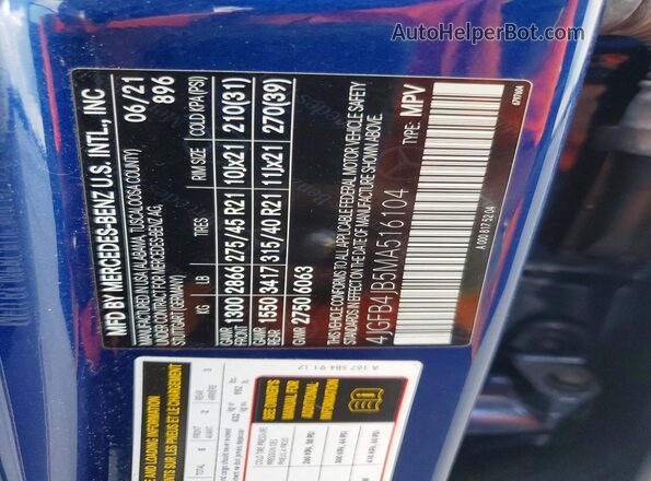 4JGFB4JB5MA516104 2021 MERCEDES-BENZ GLE Blue Widok wnętrza 360 stopni