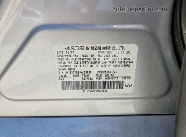 JN1EV7AR9JM438929 2018 INFINITI Q50 Silver Вид наклейки з VIN-кодом