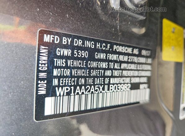 WP1AA2A5XJLB03982 2018 PORSCHE MACAN Gray Панорамний вид салону 360°