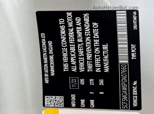 SCFSMGAW6PGN07660 2023 ASTON MARTIN VANTAGE Серебряный Вид задней части салона