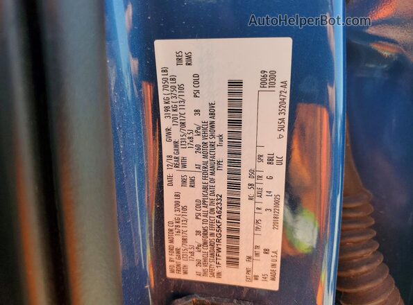 1FTFW1RG5KFA62332 2019 FORD F150 Blue Панорамний вид салону 360°