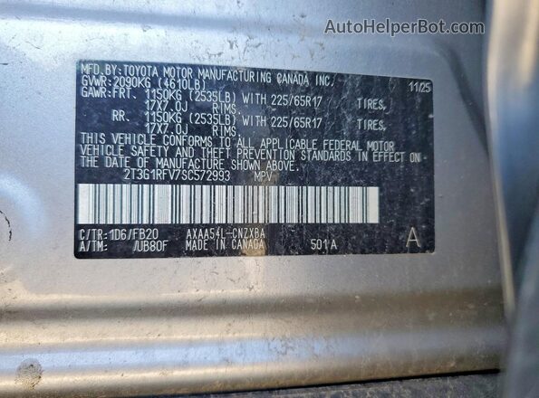 2T3G1RFV7SC572993 2025 TOYOTA RAV4 Silver Vista interior de 360 grados