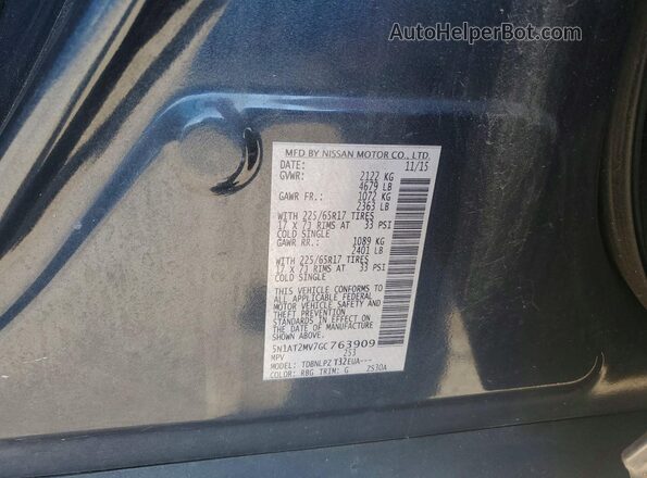 5N1AT2MV7GC763909 2016 NISSAN ROGUE Blue VIN კოდის სტიკერის ხედი