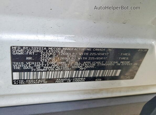 2T3RWRFV8LW072092 2020 TOYOTA RAV4 White 