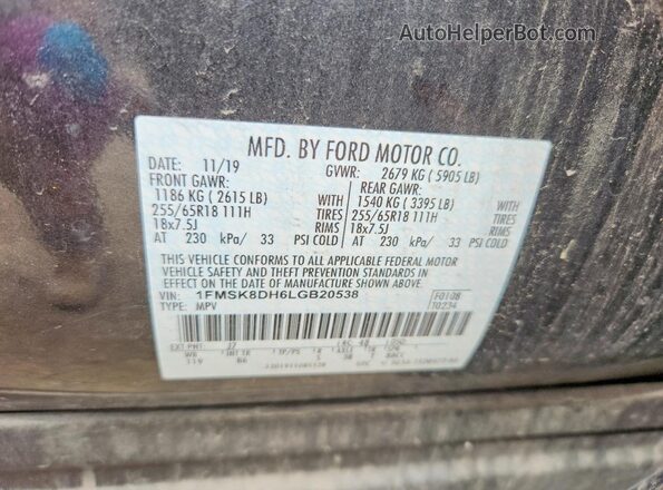 1FMSK8DH6LGB20538 2020 FORD EXPLORER Gray Панорамний вид салону 360°