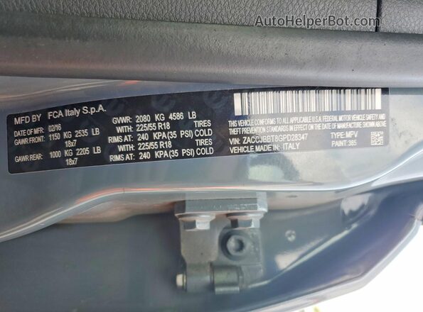 ZACCJBBT8GPD28347 2016 JEEP RENEGADE Blue 360 interior view