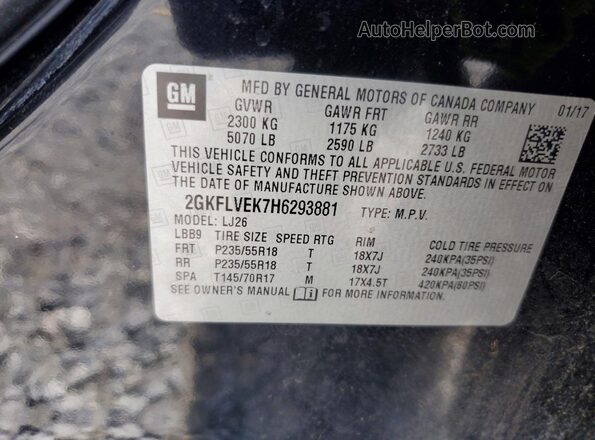 2GKFLVEK7H6293881 2017 GMC TERRAIN Черный Панорамный вид салона 360°