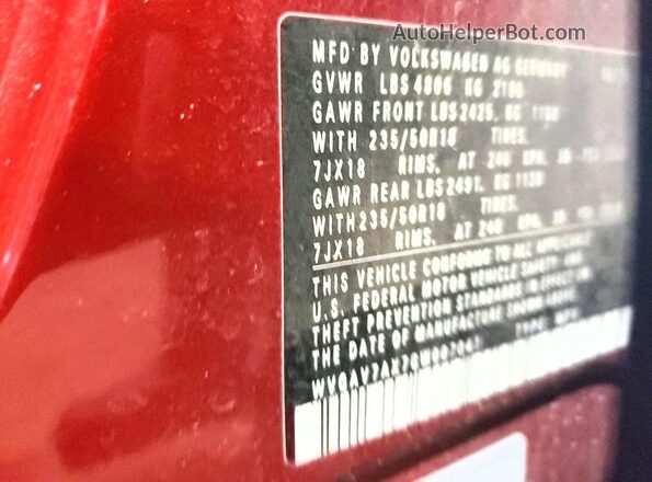WVGAV7AX7GW007041 2016 VOLKSWAGEN TIGUAN Red Vista de la etiqueta del VIN