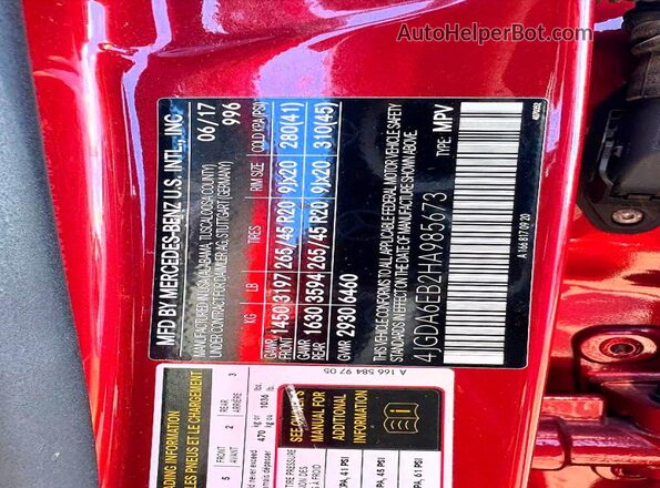 4JGDA6EB2HA985673 2017 MERCEDES-BENZ GLE Burgundy Rear seats view