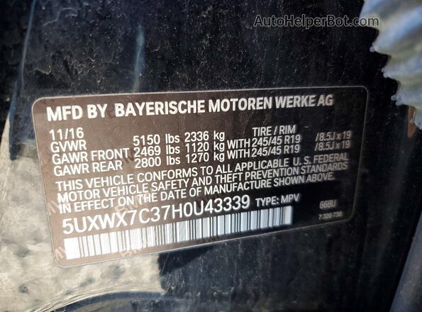 5UXWX7C37H0U43339 2017 BMW X3 Black Widok wnętrza 360 stopni