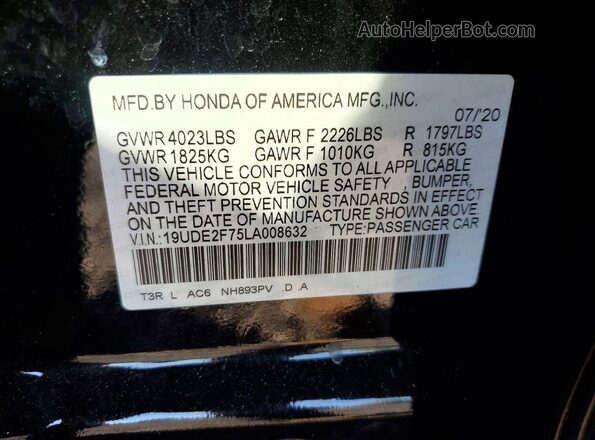 19UDE2F75LA008632 2020 ACURA ILX Black Widok komory silnika