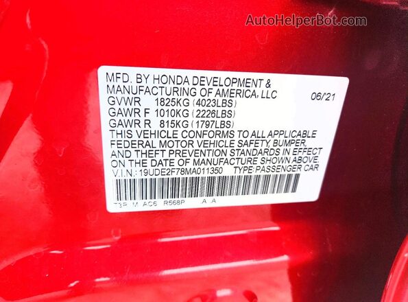 19UDE2F78MA011350 2021 ACURA ILX Red Շարժիչի բաժամունքի տեսք