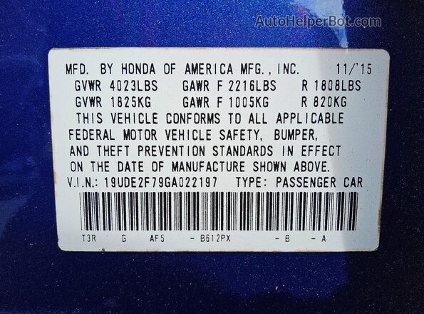 19UDE2F79GA022197 2016 ACURA ILX Blue Widok komory silnika