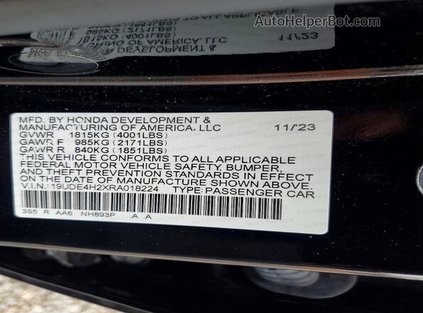 19UDE4H2XRA018224 2024 ACURA INTEGRA Black Widok komory silnika