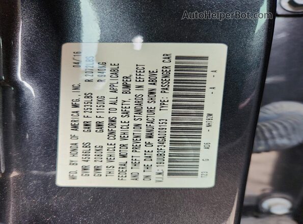 19UUB2F34GA009153 2016 ACURA TLX Серый Вид подкапотного пространства