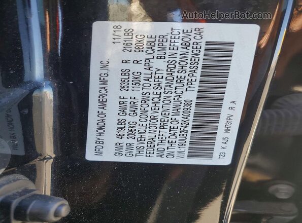 19UUB2F42KA009380 2019 ACURA TLX Black Вид підкапотного простору