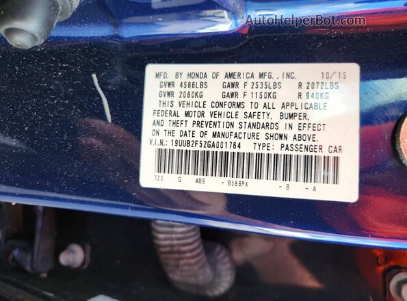 19UUB2F52GA001764 2016 ACURA TLX Blue Widok naklejki z numerem VIN