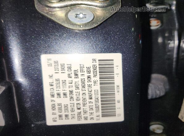19UUB2F56GA010533 2016 ACURA TLX Charcoal Вид наклейки з VIN-кодом