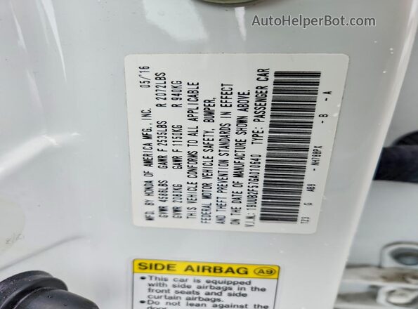 19UUB2F57GA010640 2016 ACURA TLX White ძრავის განყოფილების ხედი