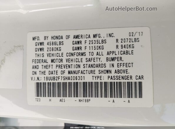 19UUB2F75HA006301 2017 ACURA TLX Белый Вид подкапотного пространства