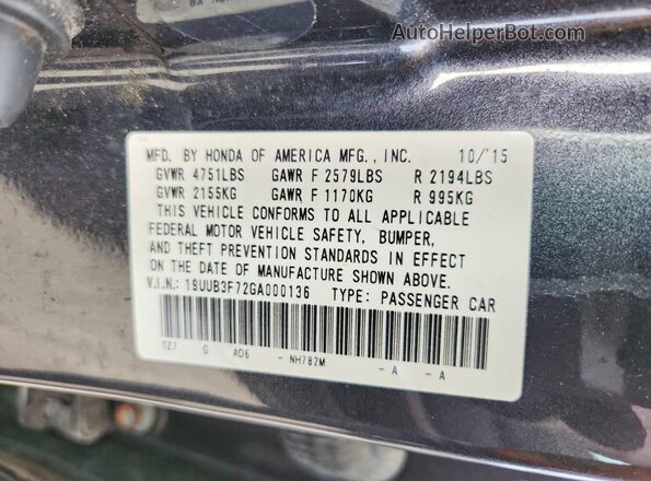 19UUB3F72GA000136 2016 ACURA TLX Gray ძრავის განყოფილების ხედი