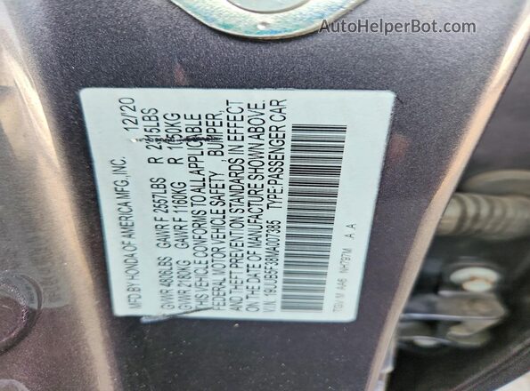 19UUB5F38MA007385 2021 ACURA TLX Gray Вид наклейки з VIN-кодом