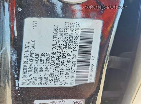19UUB5F3XMA016587 2021 ACURA TLX Black Widok komory silnika