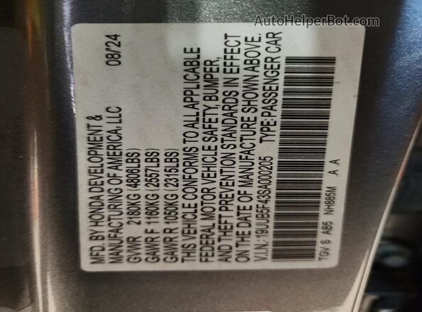 19UUB5F43SA000205 2025 ACURA TLX Gray Widok komory silnika