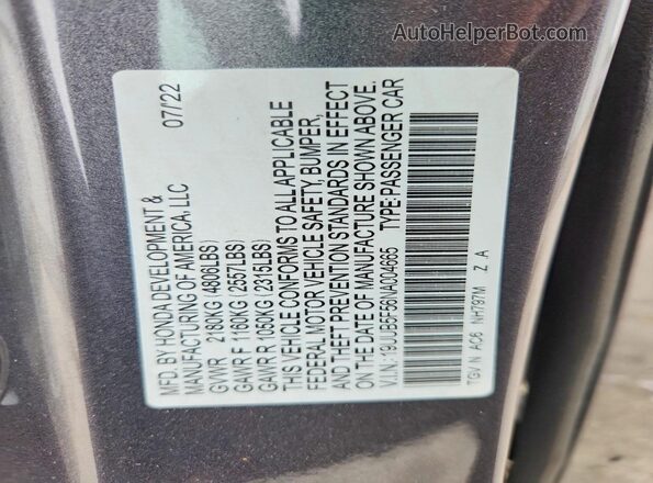 19UUB5F56NA004665 2022 ACURA TLX Gray ძრავის განყოფილების ხედი