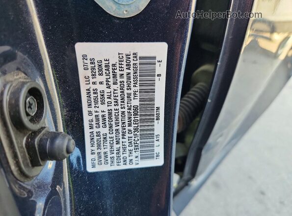 19XFC1F36LE019060 2020 HONDA CIVIC Charcoal Vista del compartimento del motor