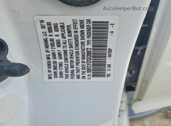 19XFC1F37GE208872 2016 HONDA CIVIC White VIN sticker view