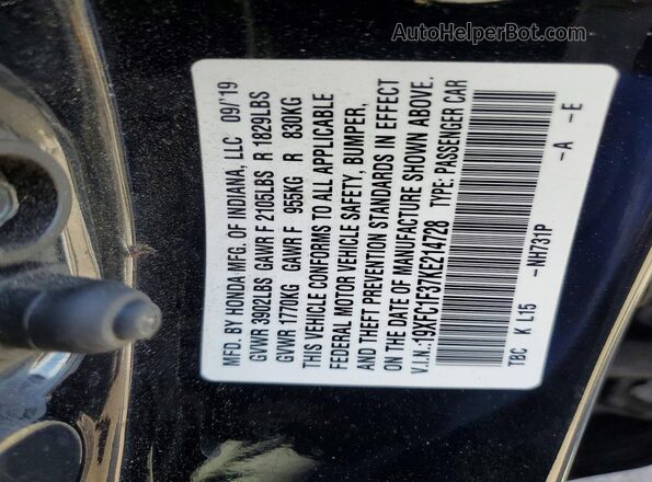 19XFC1F37KE214728 2019 HONDA CIVIC Black Vista de la etiqueta del VIN