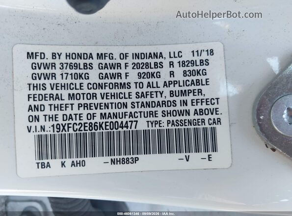 19XFC2E86KE004477 2019 HONDA CIVIC  ძრავის განყოფილების ხედი