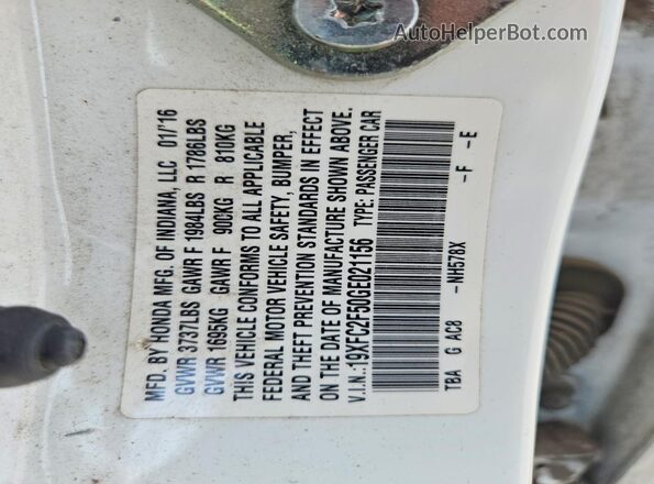 19XFC2F50GE021156 2016 HONDA CIVIC White Շարժիչի բաժամունքի տեսք