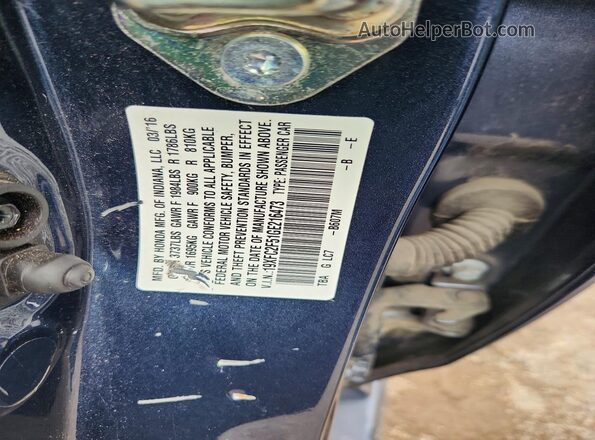 19XFC2F51GE216473 2016 HONDA CIVIC Blue Widok komory silnika