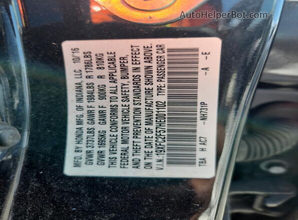 19XFC2F57HE001102 2017 HONDA CIVIC Black VIN კოდის სტიკერის ხედი