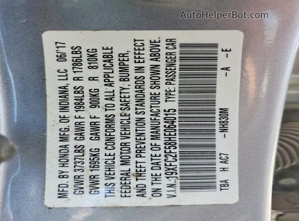 19XFC2F58HE064015 2017 HONDA CIVIC Silver ძრავის განყოფილების ხედი