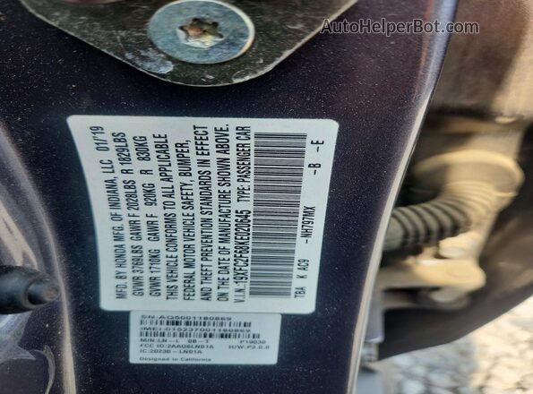 19XFC2F68KE020645 2019 HONDA CIVIC Gray Engine compartment view