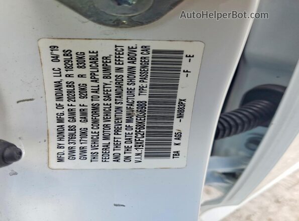19XFC2F68KE036988 2019 HONDA CIVIC White Вид підкапотного простору