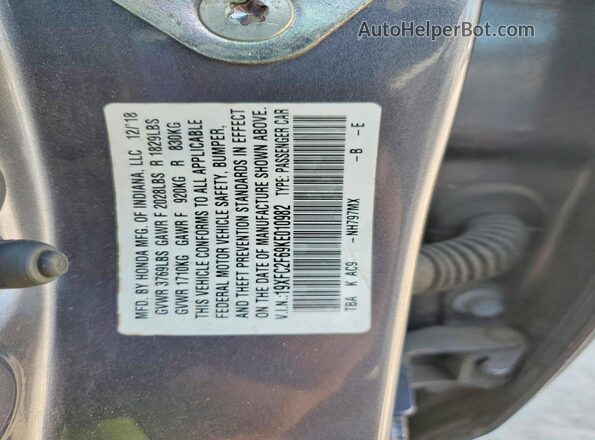 19XFC2F69KE010982 2019 HONDA CIVIC Серый Вид подкапотного пространства