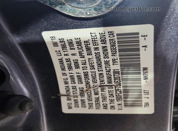 19XFC2F75JE207381 2018 HONDA CIVIC Серый Вид подкапотного пространства