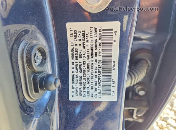 19XFC2F76JE012101 2018 HONDA CIVIC Blue Շարժիչի բաժամունքի տեսք